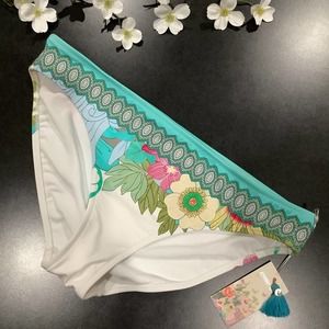 Johnny Was Faye Hipster in Multicolor Bikini Bottoms White Floral Medallion NWT